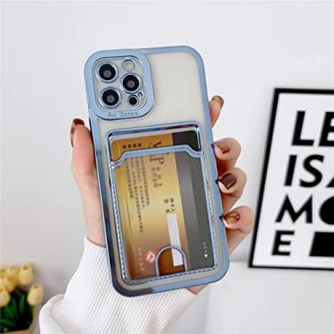 Imagem de MOESOE Compatível com capa para iPhone 12 Pro, capa de telefone carteira transparente com slot para cartão capa protetora slim fit com revestimento macio TPU à prova de choque com porta-cartão fofo - azul