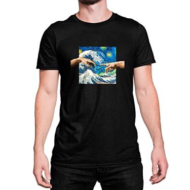 Imagem de Camiseta T-Shirt A Grande Onda Kanagawa Obra Van Gogh Cor:Preto;Tamanho:G
