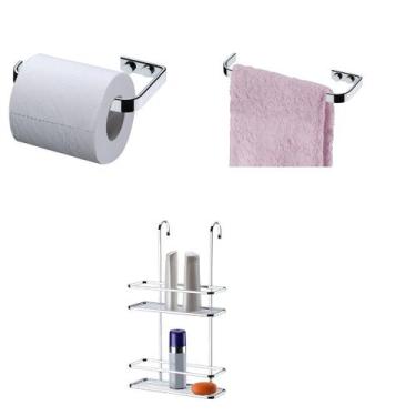 Imagem de Kit Porta Papel Higiênico + Toalheiro 22 Cm + Porta Shampoo De Box - V