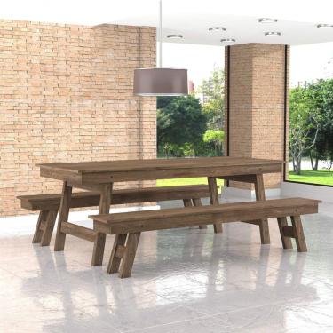 Imagem de Mesa Rústica com 2 Bancos em Madeira Móveis Meneghetti Marrom