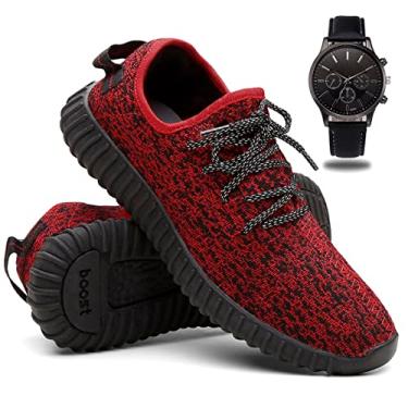 Imagem de Tênis Masculino de Corrida e Caminhada Leve e Macio + Relógio - Vermelho/41