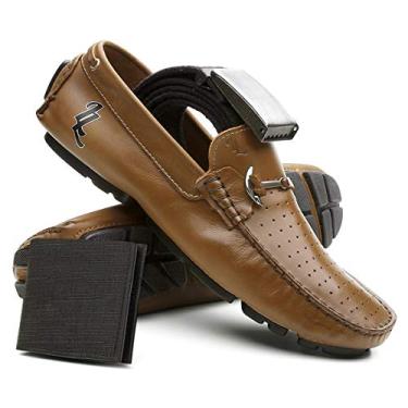 Imagem de Kit Mocassim Masculino Sapato Para Dirigir Cinto e Carteira- Whisky - 40