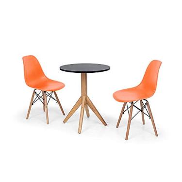 Imagem de Conjunto Mesa de Jantar Maitê 60cm Preta com 2 Cadeiras Charles Eames - Laranja