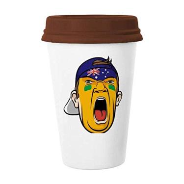 Imagem de Bandeira da Austrália, cabeça de maquiagem facial, gorro, caneca de vidro de cerâmica para copo de café
