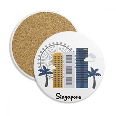 Imagem de Caneca de porta-copos Singapura Flyer and Buildings com proteção de mesa, pedra absorvente