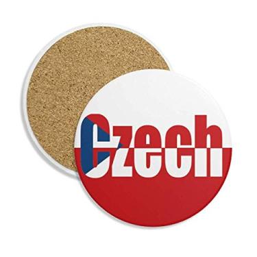 Imagem de Caneca de porta-copos com nome da bandeira do país checo e pedra absorvente de proteção de mesa