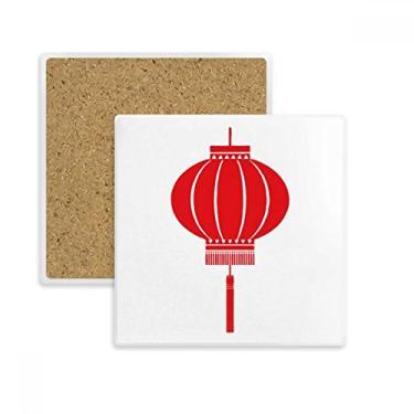 Imagem de Porta-copos quadrado com padrão de lanterna chinesa vermelha tradicional chinesa tapete para caneca subplaca suporte isolante pedra