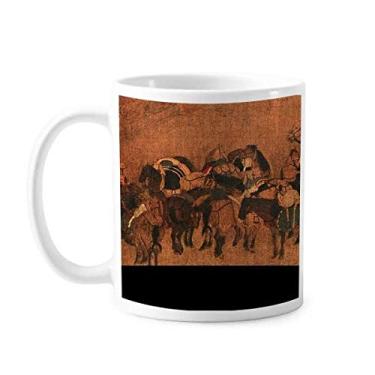 Imagem de Caneca de estrada de cavalo de chá com pintura chinesa, caneca de cerâmica para café e porcelana