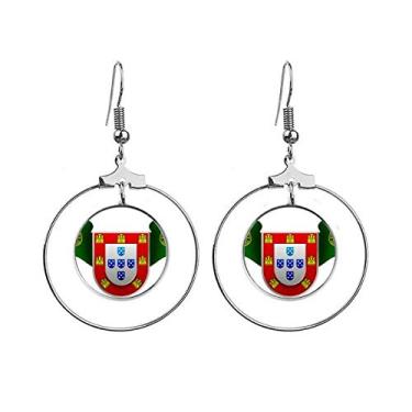 Imagem de Brincos com símbolo de país com emblema nacional de Portugal com argola e argola