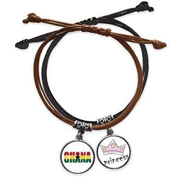 Imagem de DIYthinker Pulseira de couro estilo princesa com nome da bandeira do país, Art Deco, presente moderno com corrente de mão