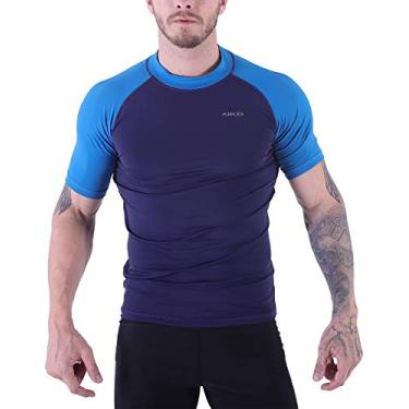 Imagem de Camisa de surfe masculina de manga curta com proteção contra rachaduras e secagem rápida, FPS 50+ da V Vicroad, Dk Navy/Dk Blue, XX-Large