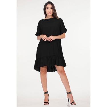 Imagem de Vestido Curto Viscose Mullet Amplo Gola Canoa Babado Preto