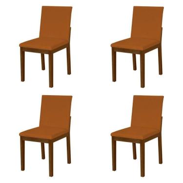 Imagem de Kit 4 Cadeiras De Jantar Estofadas Em Veludo Terracota Base Madeira Maciça Imbuia Laranja