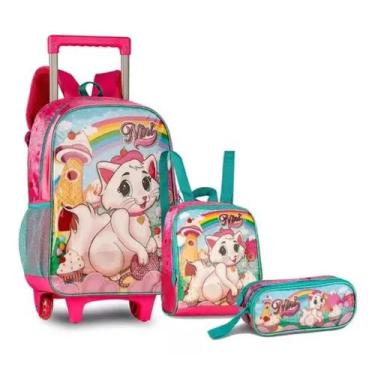 Kit Mochila Infantil Esoclar Rodinha Gatinho Glitter Yepp - Kit