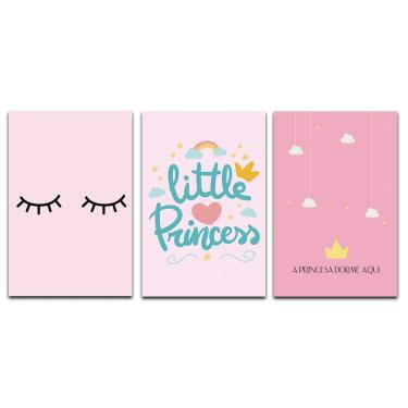 Imagem de Kit Placas Quadros Decorativos 3 Peças 20x30 Little Princess