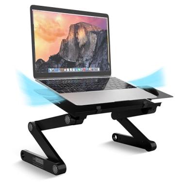 Imagem de WorkEZ Suporte de laptop ajustável para mesa, suporte portátil para laptop, altura ajustável, suporte dobrável para computador de resfriamento para mesa, preto