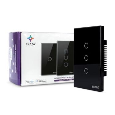 Imagem de EKAZA Interruptor Inteligente, Touch,borda 2.5 D, Wifi+BLE, 3 botões, Preto, Compatível com Google home e Alexa -EKGC-T307-3P