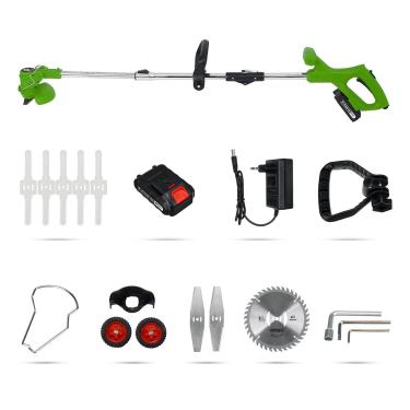 Imagem de Cortador de grama, aparador de grama elétrico dobrável 21V 1800W Cortador de grama potável sem fio Ferramentas de poda de jardim com bateria de 2 unidades e rodas Ferramenta elétrica de jardim sem f