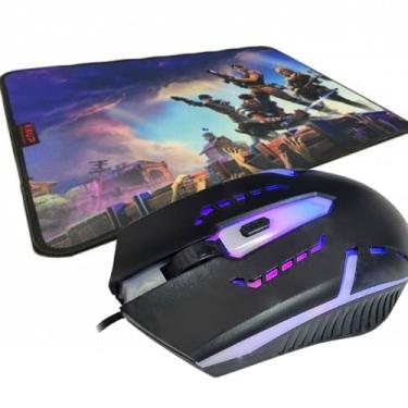 Imagem de Kit Mouse Gamer Com Led 3600Dpi + MousePad Gamer Tecido e Borracha Fortnite