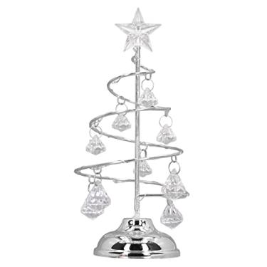 Imagem de Mesa Mini Lâmpada de Árvore de Natal, Suporte de Exibição de Metal Espiral Ornamento Bolas de Cristal Ornamento de Natal 7,5 pol. Decorações de Mesa Árvore de Natal com(Luz branca prateada)