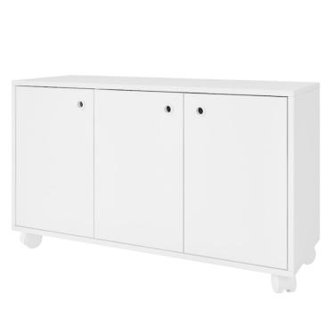Imagem de Armário Em Mdp Com 3 Portas 1 Prateleira E 4 Pés Com Rodízio Brv Móveis Branco