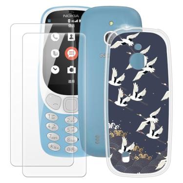Imagem de MILEGOO Capa Nokia 3310 4G + 2 peças protetoras de tela de vidro temperado, capa de TPU de silicone macio à prova de choque para Nokia 3310 4G (2,4 polegadas)