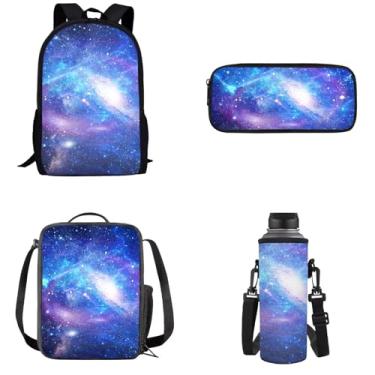Imagem de Spowatriy Mochila Galaxy Sky Starry de 43 cm para escola, meninas, meninos, 4 em 1, conjunto de mochila infantil com lancheira e estojo, mochila escolar de grande capacidade com capa para copo de água