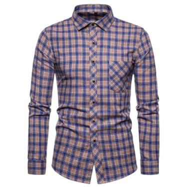Imagem de Estilos na primavera e outono camisa de flanela masculina slim fit xadrez camisas casuais manga longa camisas masculinas tendência, H-h-6611, XXG