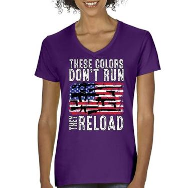 Imagem de Camiseta feminina gola V These Colors Don't Run They Reload 2nd Amendment 2A Second Right American Flag Don't Tread on Me, Roxa, XXG