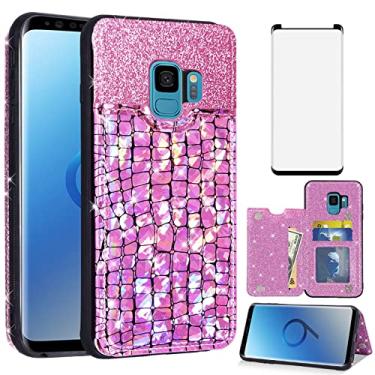 Imagem de Asuwish Capa de telefone para Samsung Galaxy S9 capa carteira com protetor de tela de vidro temperado e suporte para cartão de crédito acessórios para celular de couro brilhante Glaxay S 9 Edge 9S GS9