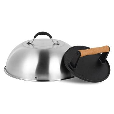 Imagem de SHINESTAR Prensa de ferro fundido com cúpula de derretimento de 30,5 cm para chapa Blackstone, acessórios de grelha e grelha, ideal para Patty, hambúrguer, bacon, panini, cozinha interna e externa