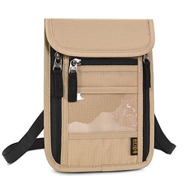Imagem de Croogo Carteira de pescoço para passaporte de viagem, bolsa de pescoço para homens e mulheres com alça de pescoço ajustável com bloqueio de RFID, HZB01-cáqui, 8.46'' High and 6.29''wide(21.5*16cm),