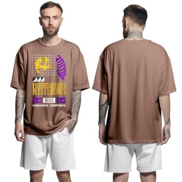 Imagem de Camisa Camiseta Oversized Streetwear Genuine Grit Masculina Larga 100% Algodão 30.1 Mysterious Fashion Primitive - Marrom - G