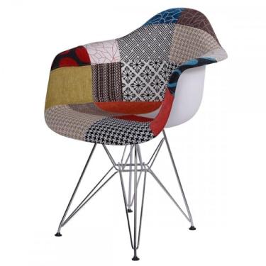 Imagem de CADEIRA DKR PP COM BRACO MIX PATCHWORK BASE CROMADA - OR DESIGN