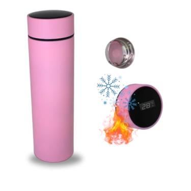 Imagem de Garrafa Térmica Digital 500ml Premium em Aço Inox com Termômetro Digital Monitorar Temperatura Display Digital Visor Led Inteligente para Café, Água e Chá (Rosa Claro)