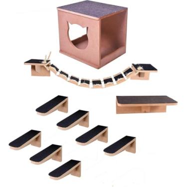 Imagem de Play Kit Nicho Gatos 10 Pcs Toca, Degraus, Prateleira, Ponte MDF 12MM Ronroneria