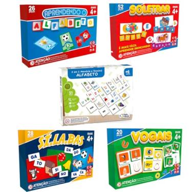 Imagem de Kit de Jogos Alfabetização Alfabeto Soletrar Vogais Sílabas Dominó e Jogo da Memória - Pais e Filhos