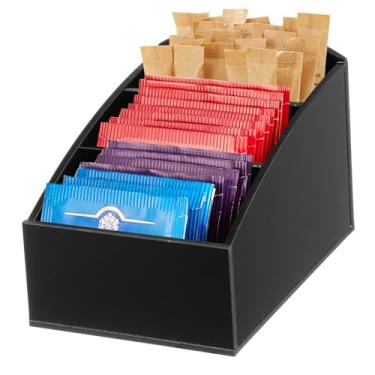 Imagem de Kichvoe Estação de café preta organizador de saquinhos de chá adoçantes organizador de armazenamento de barra de café para bancada, casa de fazenda, acessórios de café, organizador de café