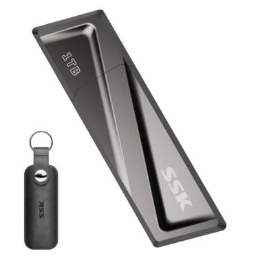 Imagem de SSK Pen drive USB de 1 TB de 550 MB/s USB 3.2 Gen2, unidade de estado sólido externa com adaptador USB C, cartão de memória USB C para smartphone