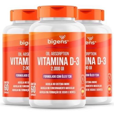 Imagem de Vitamina D3 2000ui e Óleo Tcm (mct), Biogens, Kit 3x 60 cápsulas
