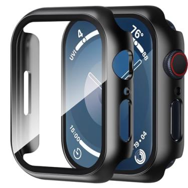 Imagem de Capa Smiling compatível com Apple Watch séries 9/8/7 de 45 mm com película de vidro temperado, cobertura protetora total de policarbonato rígido, 2 unidades, preta