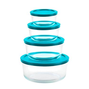 Imagem de Conjunto Jogo C/4 Potes de Vidro Refratário C/ Tampa Azul 236ml, 472ml, 944ml e 1652ml