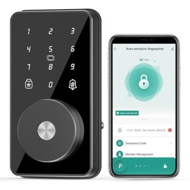 Imagem de MOUSETRO Trava inteligente, fechadura de porta de entrada 4 em 1 sem chave para porta da frente, fechadura digital com teclado, fechadura inteligente Bluetooth, controle de aplicativo