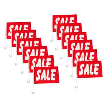 Imagem de Julysgift Pacote com 12 bandeiras de clipe de janela de carro, 30,5 x 43,3 cm, unilateral, bandeiras vermelhas de publicidade para acessórios de promoção de marketing de revendedor de automóveis