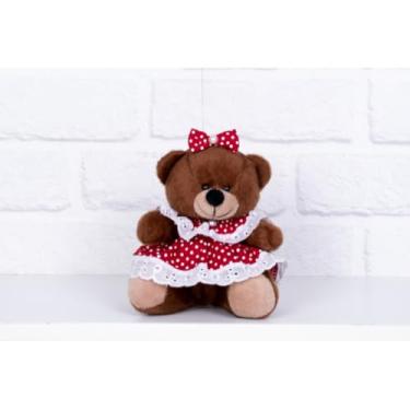 Imagem de URSO DE PELUCIA TEDDE 12 CM - VESTIDO BABY POÁ (PELUCIA MARROM - POÁ VERMELHO)