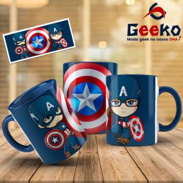 Imagem de Caneca Capitão América Captain America Geeko, Azul, 325ml