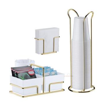 Imagem de Kit Porta Sachês Chá Açucar + Suporte Copos 200ml e Guardanapos - Dour