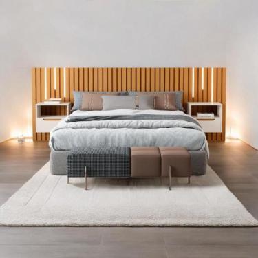 Imagem de Cabeceira Casal/Queen Maracá com 2 Mesas de Cabeceira e LEDs - JB Móve