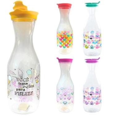 Imagem de Garrafa Água De Plastico Cozinha Jarra Suco Com Tampa Trava Colorida E