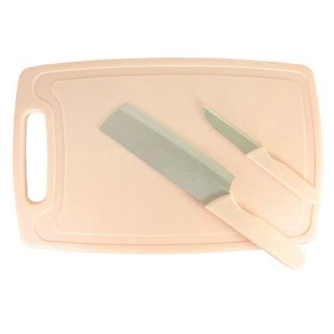 Imagem de Kit de Tábua mais Faca Cutelo e Faca de Cozinha - TAIRA HOME, Rosa-cla